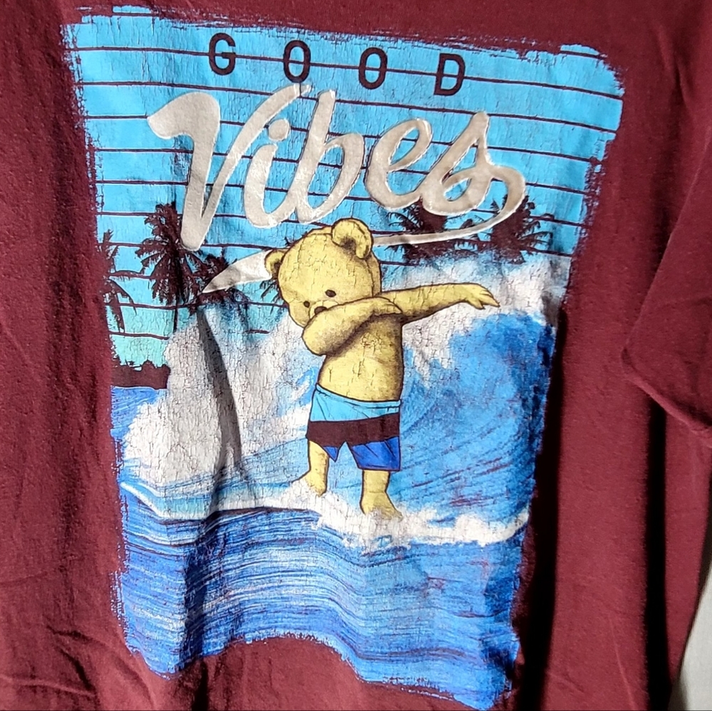 Good Vibes Surfing Bear Unisex Hardten  Tshirt - Picture 2 of 4